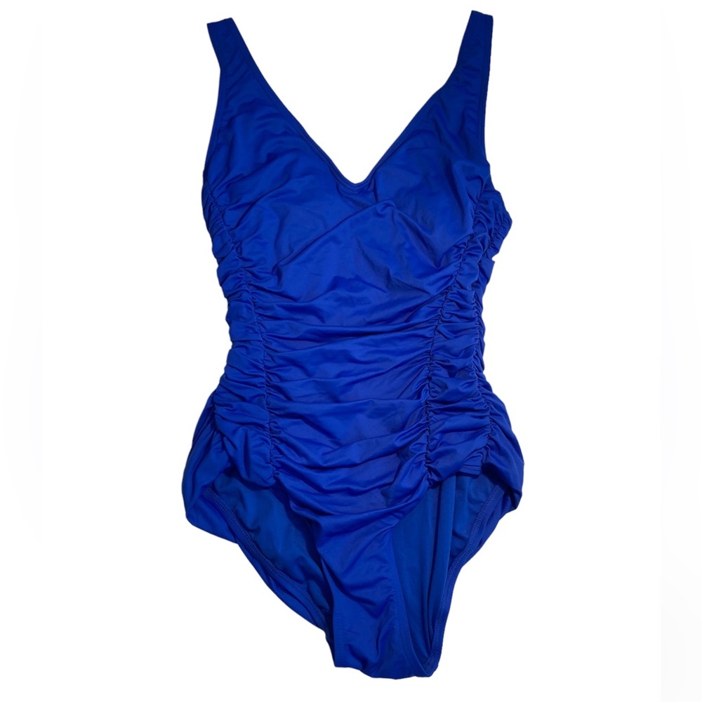 DKNY Blue One Piece Swimsuit V-neck with Adjustable Straps--Size 6